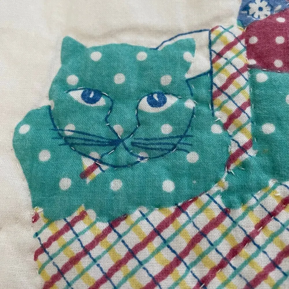 Vtg Handmade Sunbonnet Sue Sam Baby Quilt Nursery Blanket Hanging Panel Blocks